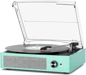 Record Player for Vinyl with 2 Build-in Speakers LP Vinyl Players Belt-Driven Vintage Turntables 3 Speed 3 Size, Wireless Bluetooth Playback, AUX-in, RCA Out, Headphone, Auto Stop