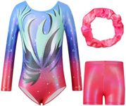 Hovershoes Gymnastics Leotards for Girls Sparkle Colorful Dancing Athletic Leotard with Glitter Tumbling Dance Shorts and Headband for 5-14 Years Kids Teens