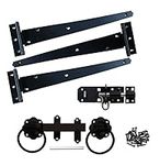 Black Tee Hinges (3) 10" 250mm Fitting Kit Wooden Garden Gate Ironmongery Set, Supplied with All The fixings