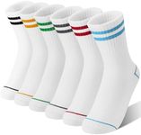 SAVALOS Kids Girls Socks Athletic Basketball Sport Youth Crew Cotton Striped Gift Socks 6 Pairs Stocking Stuffers(Colorful Stripes,9-15 Years)