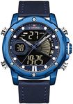 NAVIFORCE Men's Military Digital Watches Analog Quartz Waterproof Luminous Watch Sport Multifunctional Leather Wristwatches, BLUE