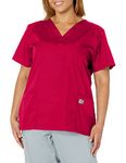 Landau ScrubZone Women's V-Neck Short Sleeve Scrub Top, Red, Medium