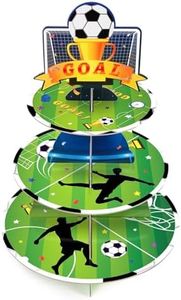 WERNNSAI Soccer Cupcake Stand - 3 Tier Soccer Themed Birthday Party Decorations Tray Desert Cupcake Holder Stand Sport Party Supplies for Boys Birthday Party Soccer World Cup Sports Events