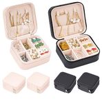 Mini Jewelry Travel Case, Small Travel Jewelry Organizer, Mini Jewelry Box for Women, Portable Jewellery Storage Holder, Boxes Gifts for Rings Earrings Necklace Bracelet（Pink-2pcs & Black-2pcs）