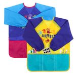 saerryor 2PCS Kids Painting Apron Toddler Apron Art Smock for Kids Long-Sleeve Waterproof Painting Aprons, Painting Cooking Eating Arts & Crafts Artist Apron for Children Ages 3-8