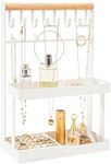 Lolalet 4-Tier Jewelry Organizer, Cute Necklace Holder Stand with 12 Hooks for Teen Girl Aesthetic Room Bedroom Decor -White