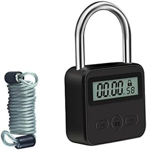 TenixLox Combination Lock,Metal Timer Lock,USB Rechargeable Time Timer Padlock with 1m Spring Rope,99 Hours Max Timing Self-Discipline Anti-Addiction Timed Padlock (Black)