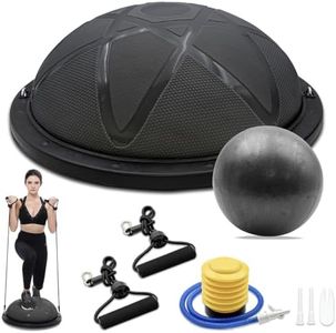 300KG Half Balance Ball Trainer,7pcs Half Exercise Balance Ball Trainer Set with 2 Resistance Bands,Yoga Ball&Foot Pump,58cm Stability Ball for Full Body Workout,Exercises,Home Gym,Physical Therapy (Black)