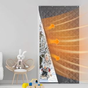 NICETOWN Thermal Insulated Door Curtain Energy Saving Waterproof with 3 Hanging Ways (Self Adhesive & More) for Indoor/Outdoor, Snow Weather, 1 Panel, 44" Wide x 86" Long, Grey