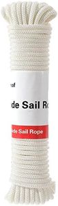 DIIG Sun Shade Sail Rope, Outdoor 50 Feet Diamond Solid Straps Braid Polyester Line - 1/4” All Purpose Tie-Down Ropes for Garden, Patio, Camping, Sailing & Flag Flying (White)