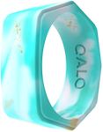 QALO Women's Rubber Silicone Ring, Natural Stone Lake, Wedding Ring for Women, Breathable, Durable Engagement Silicone Band, 9mm Wide 2mm Thick, Turquoise, Size 7