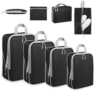 7 Pièces Organisateur Valise, Sac Compression Voyage Imperméable, Rangement Valise pour les Vêtements, Chaussures et Cosmétiques, Packing Cubes Compression, Pochette Voyage