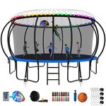 SKYUP 2024 Upgraded 8 10 12 14 15 16 FT 1500lbs Tranpoline for Kids and Adults with Light+Sprinkler+Socks, Recreational Tranpoline with Basketball Hoop, Ladder, ASTM Approved Tranpoline for 7-10 Kids