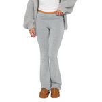 M_Eshop Women Skinny Flare Yoga Pants Low Waist Bootcut Bell Bottom Leggings Lounge Jogger Sweatpants Streetwear Light Gray