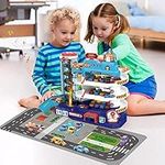 Car Ramp Track Toy 4-Level Garage Track Set Toy for Kids Electric & Manual Playset with 4 Cars-Race Track Elevator Cars, Garage Building Parking Lot with Light Sound for 3 4 5 6 Years Old Toddler Boy Girl