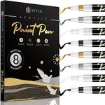 Stylo Metallic Acrylic Paint Pens - White, Black, Gold and Silver Permanent Acrylic Markers for Christmas Cards, Glass, Ceramic, Rock Painting, Ideal for Arts and Crafts (Pack of 8)