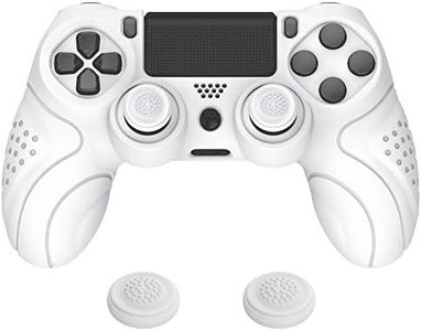 PlayVital Guardian Edition White Ergonomic Soft Anti-Slip Controller Silicone Case Cover for ps4, Rubber Protector with White Joystick Caps for ps4 Slim/for ps4 Pro Controller