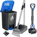 Timingila Pooper Scooper Large Bin,Metal Rake & Tray for Large & Small Dogs Non-Breakable Dog Poop Scooper 20 Waste Bags Use on Grass, Dirt or Gravel , Navy blue