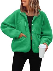 ReachMe Womens Button Down Cropped Fuzzy Fleece Jackets(Green,M)
