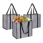 LONGTEAM Reusable Oxford Fabric Grocery Bags, Large Foldable Heave Duty Shopping Tote Bag, Washable Lightweight Shopper Bag with Reinforced Handles (3 Pack)