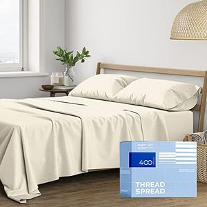 100% Cotton California King Size Sheet Set - 4 Piece Set - Hotel Luxury Bed Sheets - Deep Pockets - Easy Fit - Breathable & Cooling - 400 TC Sateen Weave Ivory Bedding Set - Cali Kings Size Sheets