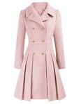 Fall Elegant Lapel Double Breasted A Line Light Pink Pea Wool Coats for Women M