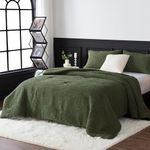 COTTEBED Reversible Chenille Bedding King Size Comforter Set, Luxury Textured Stripe Soft Modern Bed Down Comforter Sham Sets, Lightweight All Season Use (Dark Olive Green,King/Cal King)