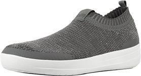 FITFLOP Women's Uberknit Sneakers-Metallic Slip on Trainers, Multicolour (Charcoal/Metallic Pewter 551), 3 UK (36 EU)