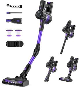 Cordless Vacuum Cleaner, 40KPa/450W/50Mins/3 Modes, Cordless Stick Vacuum with LED Display & Foldable Lightweight Design, Rechargeable Handle Cleaners for Home, Pet Hair, Carpet, Hard Floor(Purple)