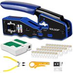 Solsop Network LAN Cable Tester EZ RJ45 Crimp Tool Pass Through Modular CAT6 Cat5e Cat5 Crimping Tool Kit, 50PCS CAT5e CAT6 Pass Through Connectors, Mini Wire Stripper, Wire Cutter plier