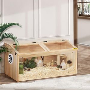 COZIWOW Wooden Hamster Cage, Large Hamster Habitats Enclosure with Acrylic Window & Openable Top, (32" L x 16" W x 16" H) Small Animal Cage for Guinea Pig, Chinchilla, Gerbil