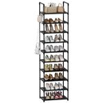 SPUSEN Shoe Rack, 10 Tier Shoe Storage Organizer with Hooks,Fit 20-25 Pairs Shoes,Metal Tall Shoe Shelf for Closet,Entryway,Garage,Bedroom,Cloakroom