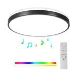 Horevo 24W Bluetooth Ceiling Light with Speaker 12inch, Music LED Ceiling Light with Black Bezel and Remote Control, Dimmable RGB Colour Changing for Kids Room Bathroom (Black)