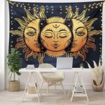 Psychedelic Tapestry by Ambesonne Moon and Sun with Many Fractal Faces Celestial Energy Mystic Art Print Wall Hanging for Bedroom Living Room Dorm 60 W X 40 L Inches Golden Dark Blue