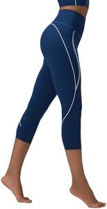 BALEAF Freeleaf Broadway Women's Capri Leggings with Pockets, High Waisted Dance Yoga Workout Running Gym Casual Summer Capris Pants, Navy Blue S