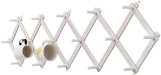 SCUNDA Rustic Wall Mounted Coat Rack with Space Saving Accordion Design, Expandable Wall Mount Coat Rack with 16 Wood Hooks, Modern Farmhouse Wall Décor for Living Room, Entryway(Shabby White)