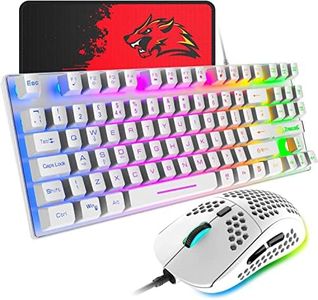 FELICON Gaming Keyboard and Mouse Combo,88 Keys Compact Rainbow Backlit Mechanical Feel Keyboard,RGB Backlit 6400 DPI Lightweight Gaming Mouse with Honeycomb Shell for Windows PC Gamers (White)