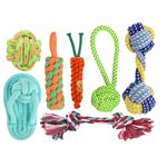 Foodie Puppies 7-in-1 Combo of Cotton Rope Toys for Small Dogs & Puppies - (2Knot, Cotton Ball, Slipper, Carrot, Handle Ball, Dumbbell & Cornstick) | Teething & Training Rope Chew Toy (Color May Vary)