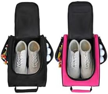 Goloni 2Pcs Golf Shoe Bag for Men & Women, Padded Travel Shoe Bag with Side Accessory Pockets,Sport Shoe Carrier for Golf Shoes,Socks,Tees & Balls,Durable & Lightweight Design (Black+Pink)