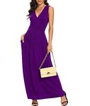 LILBETTER Women Sleeveless Deep V Neck Loose Plain Long Maxi Casual Dress, Purple, Large