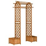 Outsunny 7.7FT Garden Arch with 2 Foldable Planter Boxes, Outdoor Wooden Trellis Arbor for Ceremony Party Weddings, Brown
