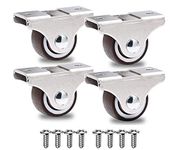 GBL 1" Small Fixed Caster Wheels Without Brakes + Screws - 90Lbs - Low Profile Castor Wheels - Set of 4 No Floor Marks Silent Casters - Mini Wheels for Cart