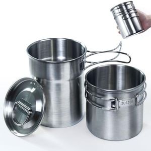 KOKKOYA 2 Piece Set Foldable Camping Cups & Mugs Camping Pot Cookware 304-Food-Grade Outdoor Camp Cooking Set with Vented lid,Stainless Steel Backpacking Cookware for Hunting