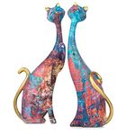 masteymoh Oil Painting Cat Statues Home Decor Set of 2, Cat Sculptures and Figurines 9.6-Inch Resin Art Sculptures, Cat Couple Statue for Bookshelf & Desktop (Graffiti Y142)