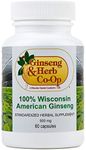 100% Pure Wisconsin American Ginseng Capsules - 500mg. Authentic Panax Quinquefolius. Potent Ground Ginseng Root - No Fillers, Binders or Other Additives.