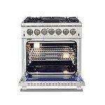 FORNO Capriasca Dual Fuel 30" Inch. Freestanding Range 5 Sealed Brass Burners Cooktop and 4.32 Cu. Ft. Electric Convection Oven - Stainless Steel Stove Range Heavy Duty Cast Iron Grates