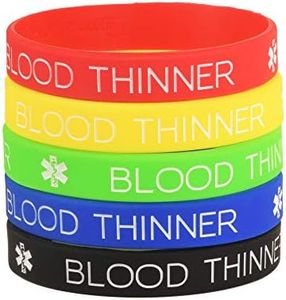 LinnaLove Medical Alert ID Bracelet Silicone ID Wristbands for women and men (Blood thinner-5 Pack)