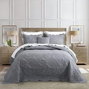 HZ&HY Oversized California King Bedspread Grey 128x120 Extra Wide, Coverlet Bedding Set, Lightweight Thin Comforter, Reversible, Luxurious, 4 Piece, 100% Microfiber, King/Cal King, Grey