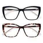 AMOMOMA Trendy TR90 Oversized Blue Light Reading Glasses Women,Stylish Square Cat Eye Glasses AM6031 C1+C6 1.75 x