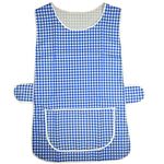 MyShoeStore Check Tabard Ladies Womens Home Work Kitchen Cleaning Chef Catering Cleaners Workwear Overall Piping Edge Checkered Tabbard Apron Large Pocket Side Button Fastening(Royal Blue,XOS)